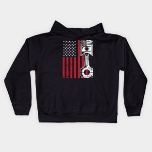 Patriotic American Flag Piston Muscle Car Vintage Distressed Kids Hoodie